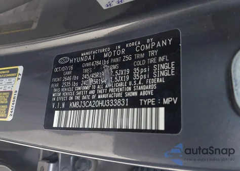 2017 Hyundai Tucson Sport z USA, uszkodzony, nr VIN KM8J3CA20HU333831